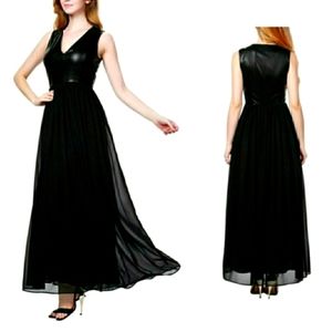 🖤 Black Faux Leather Contrast Maxi Dress! 🖤